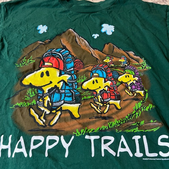 VINTAGE Peanuts Snoopy Happy Trails Woodstock hiking Graphic T-Shirt xL - Picture 3 of 14